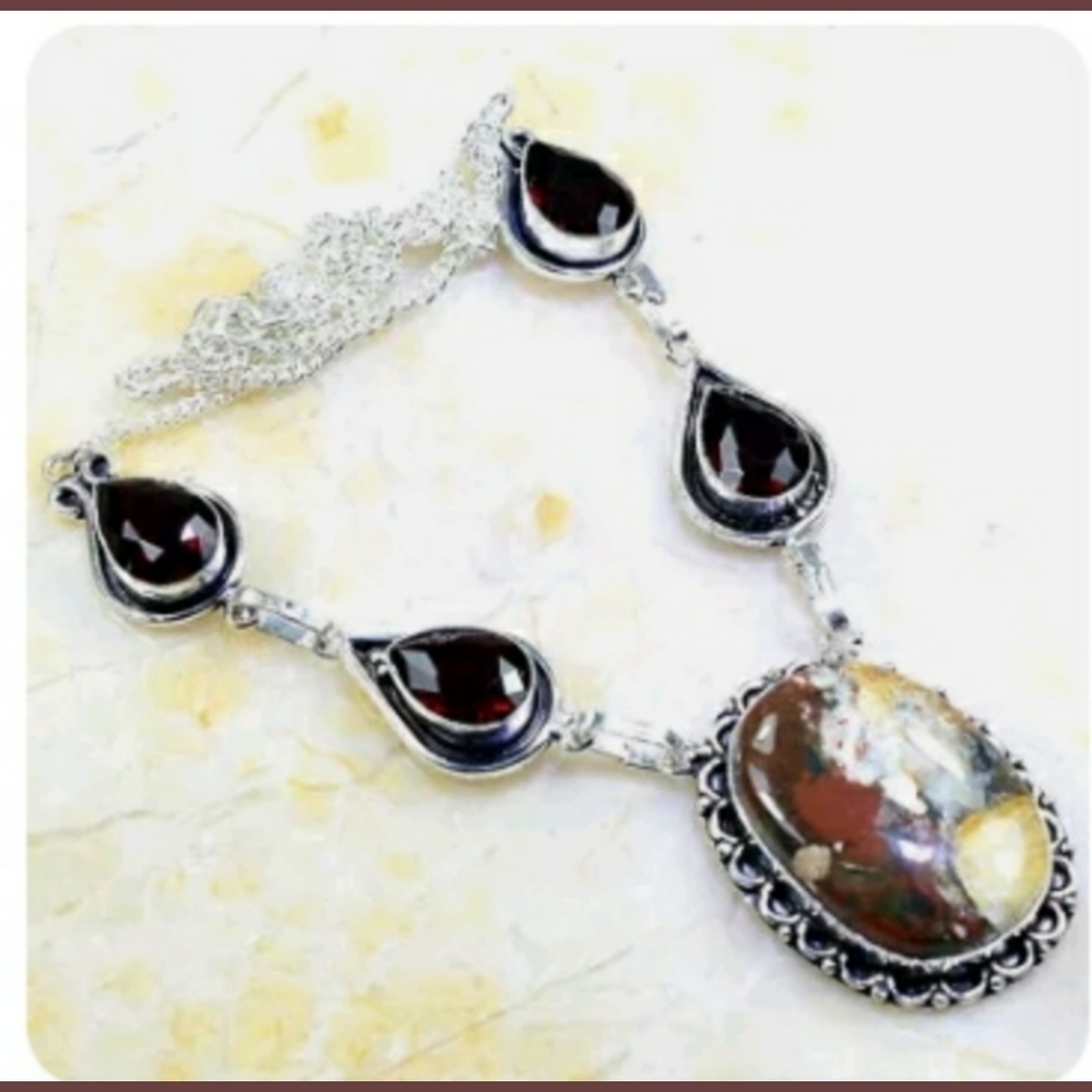 Rainbow Jasper & Agate Necklace 925